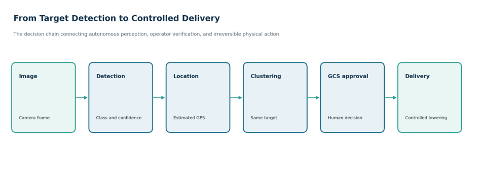 Information and decision flow from target detection to controlled delivery
